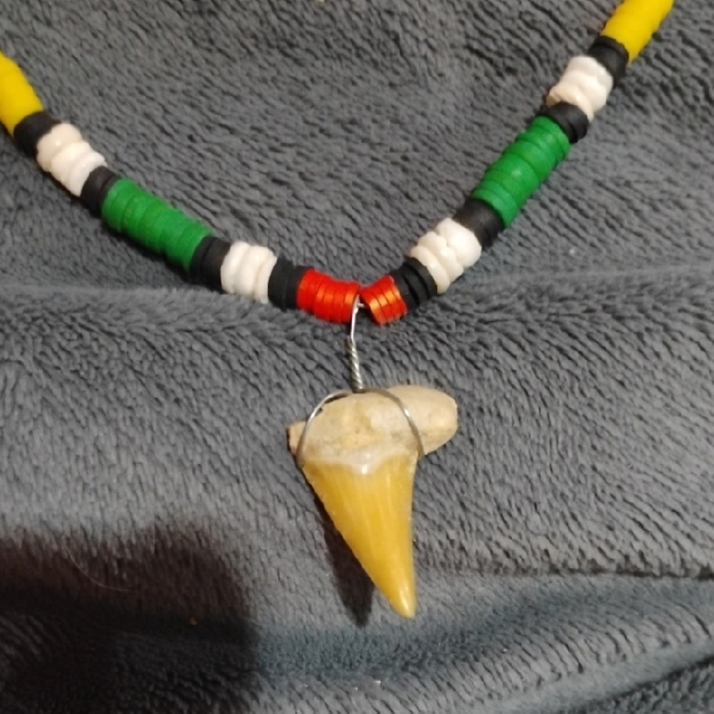 Colorful Beaded Necklace with Shark Tooth Pendant
